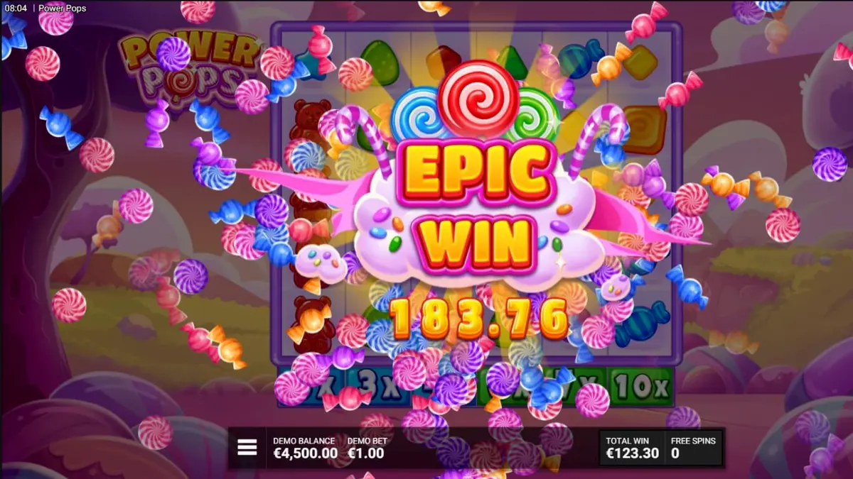 Tampilan visual slot Power Pops dengan tema permen yang ceria